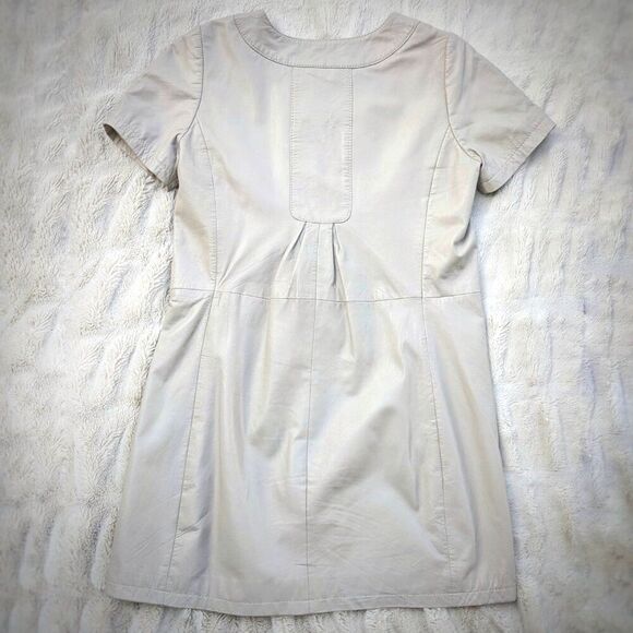 Lamb LEATHER Ecru-Beige Bruuns Bazaar Mini Dress with Pockets, Sz. 8 /10 - Picture 2 of 10